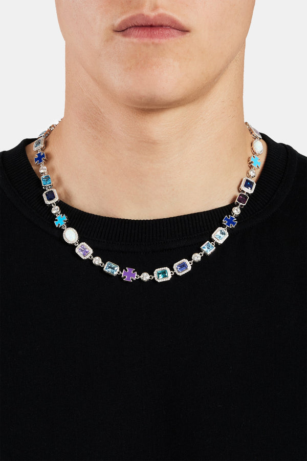 Blue Multi Gemstone Motif Necklace