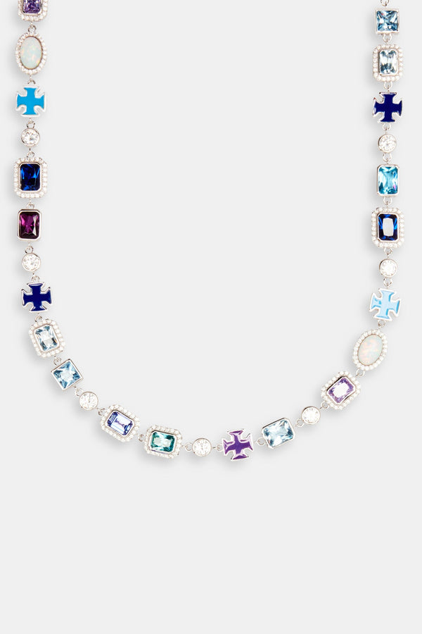 Blue Multi Gemstone Motif Necklace
