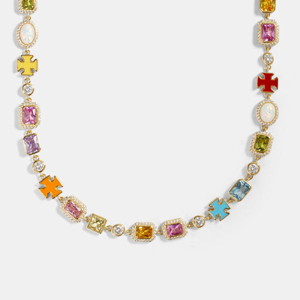 Pink Multi Gemstone Motif Necklace - Gold – Cernucci US