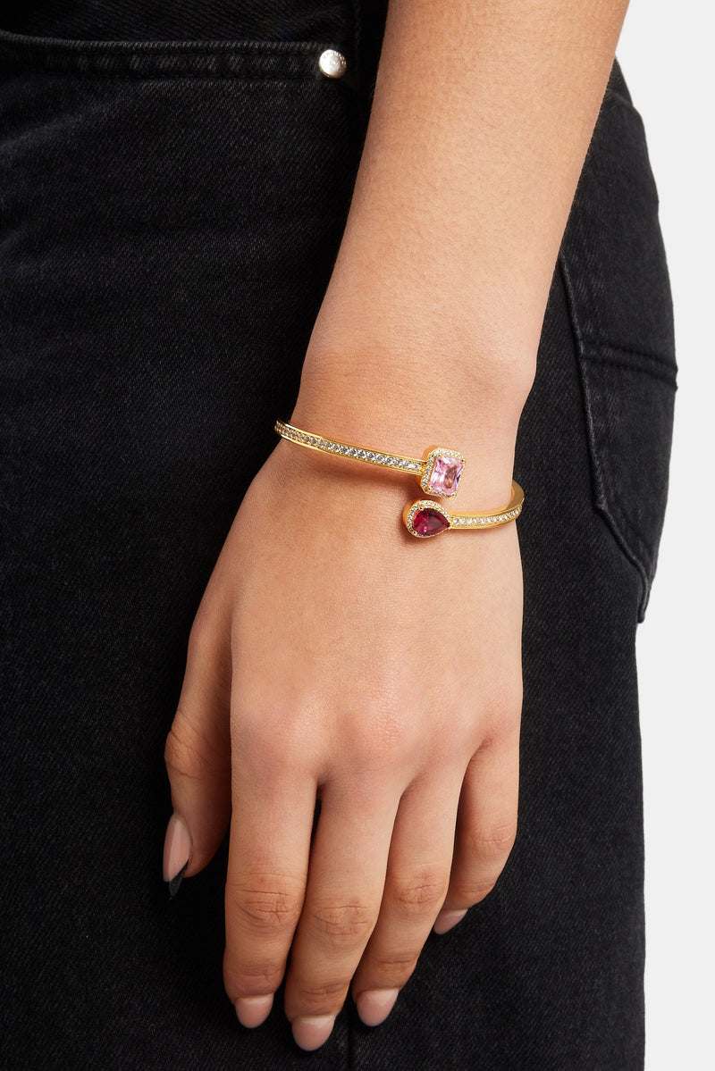 Pink Gem Bangle - Gold