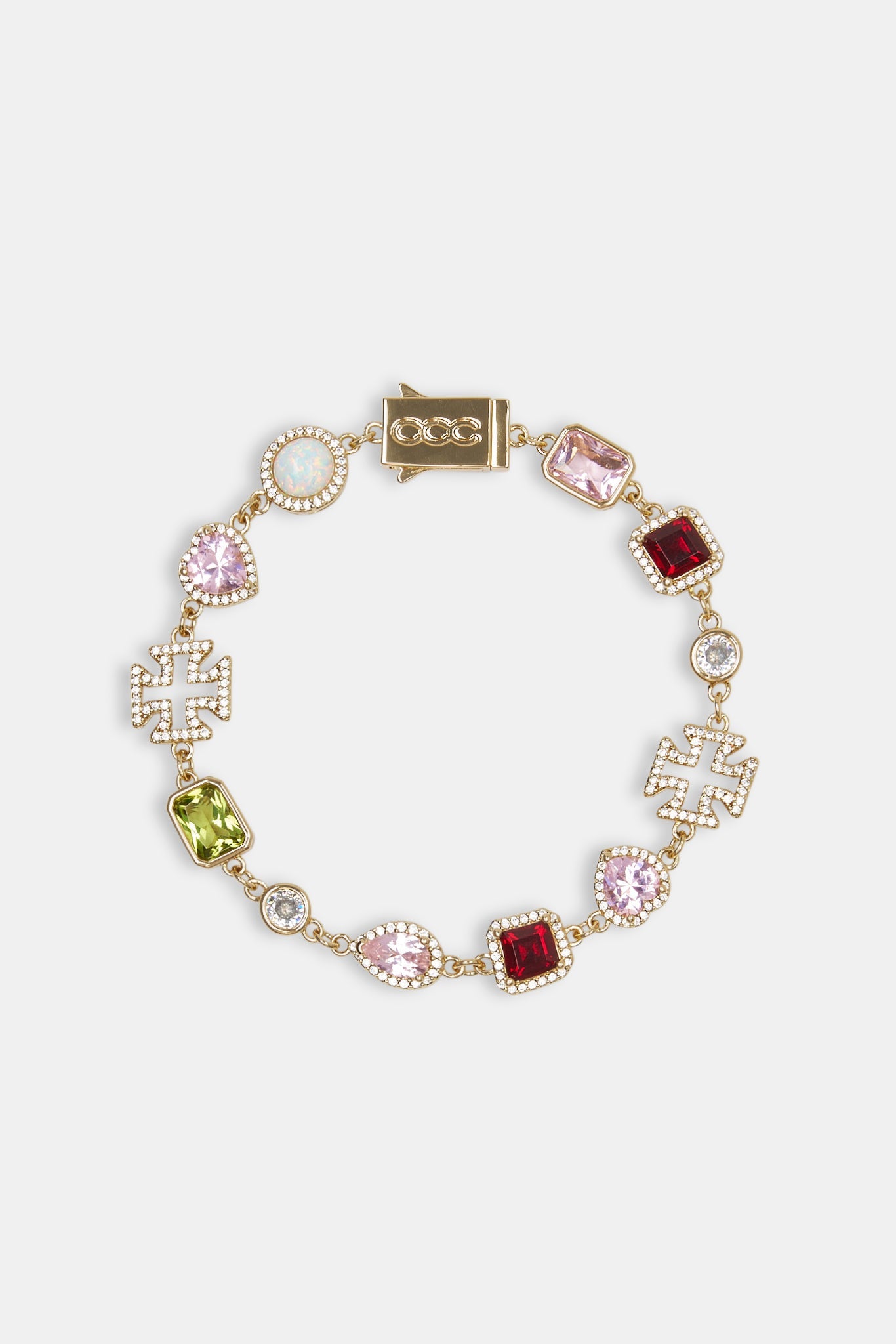 Pink Heart Multi Gem Chain & Bracelet - Gold - 10mm