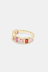 Pink Multi Gem Band Ring - Gold