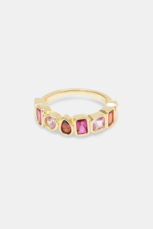 Pink Multi Gem Band Ring - Gold