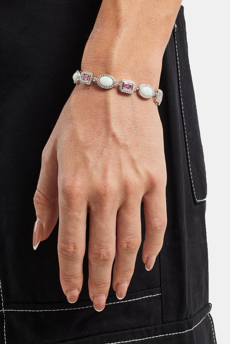 Opal & Pink Gemstone Bracelet - White