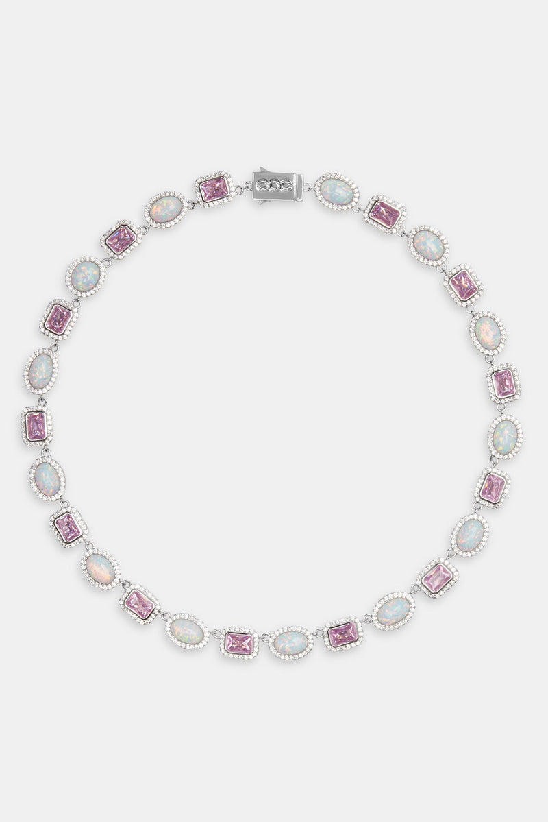 Opal & Pink Gemstone Chain - White