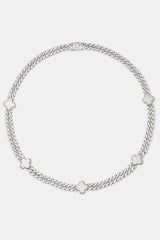 Womens Iced Motif Cuban Chain - White - 8mm