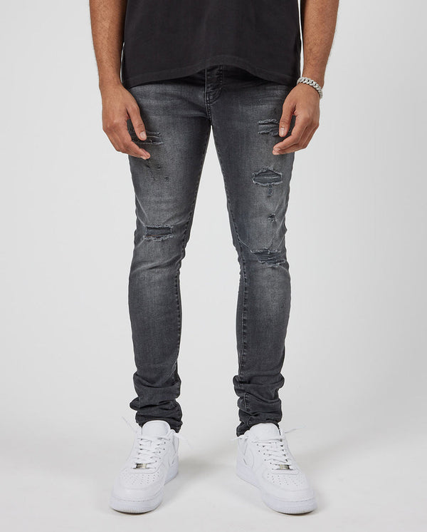 Skinny Ripped Jeans - Washed Black
