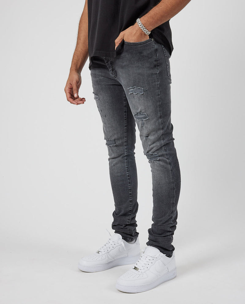 Skinny Ripped Jeans - Washed Black