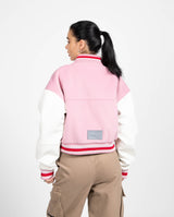 Cernucci Womens Varsity Bomber Jacket - Baby Pink