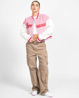 Cernucci Womens Varsity Bomber Jacket - Baby Pink