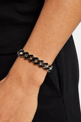 14mm Stainless Steel Black Enamel Prong Cuban Bracelet