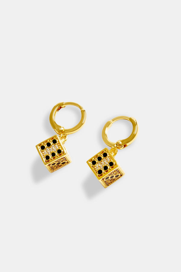 Gold Plated 7mm Iced CZ Pair of Dice Hoop Earrings