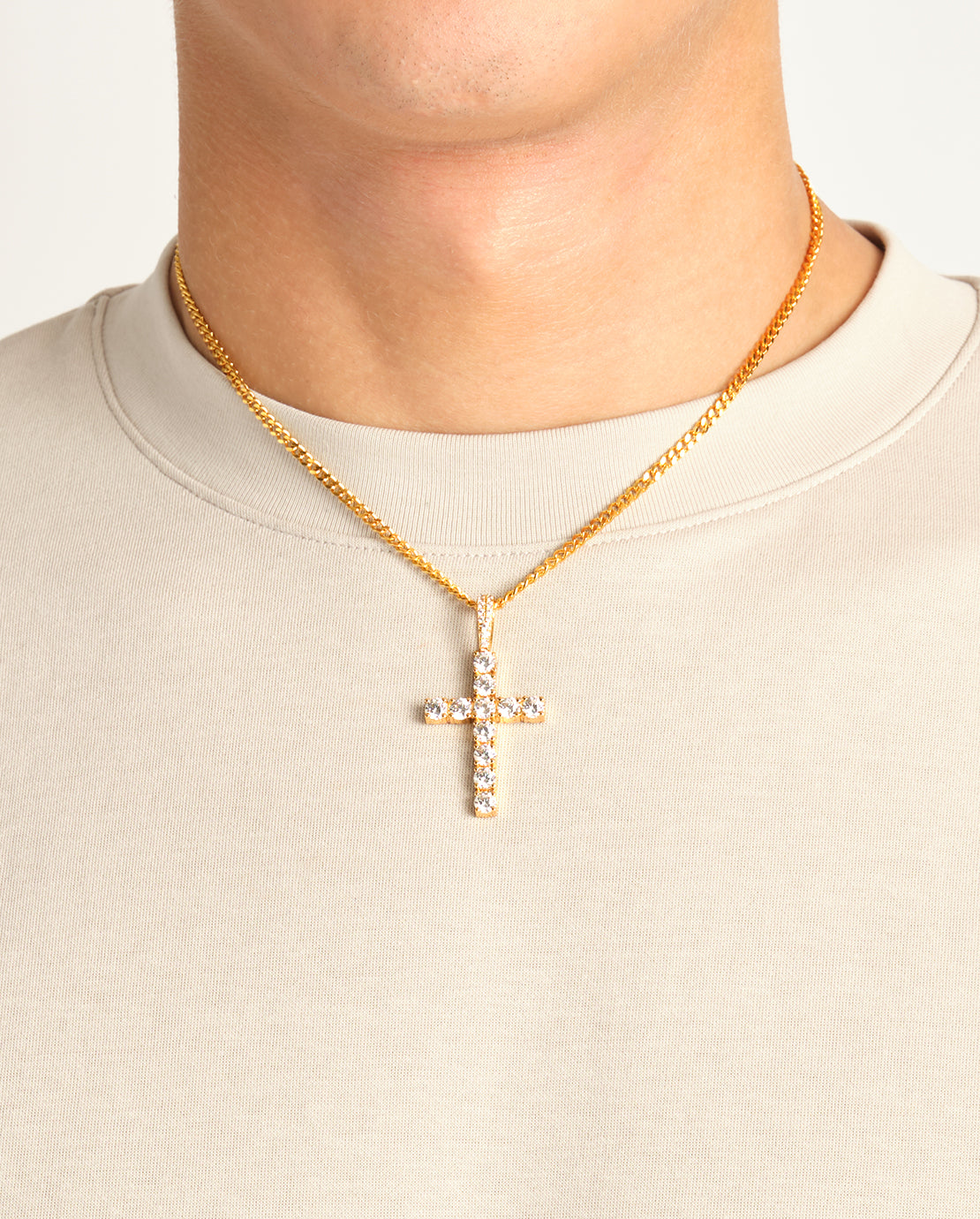 Iced Cross Pendant - Gold - 30mm