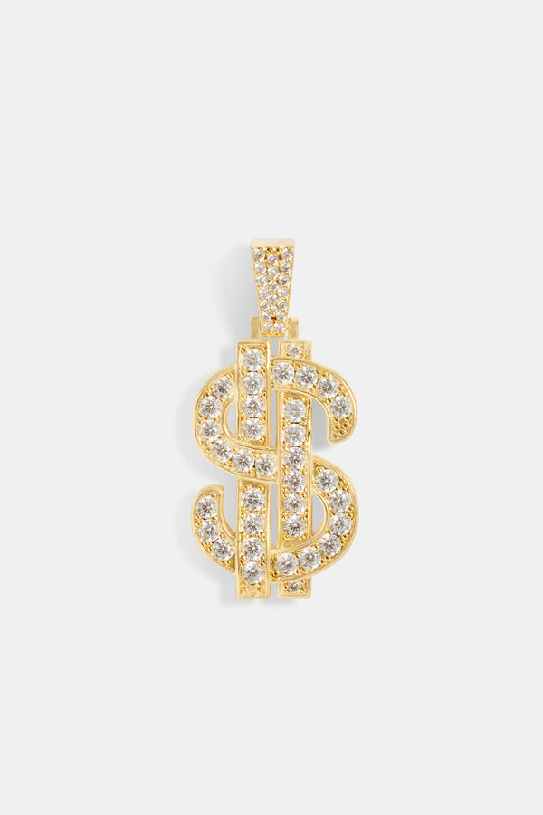 Gold Plated Iced CZ Dollar Sign Pendant