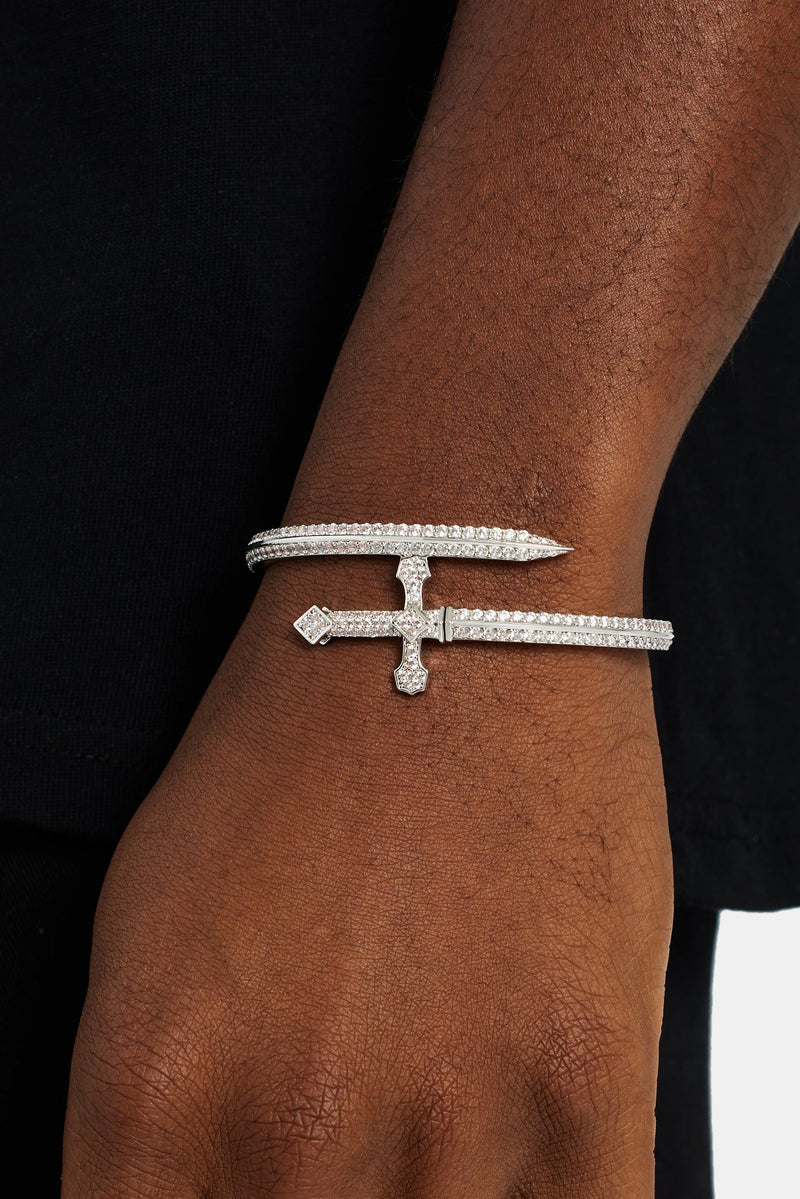 Iced CZ Pave Cross Bangle