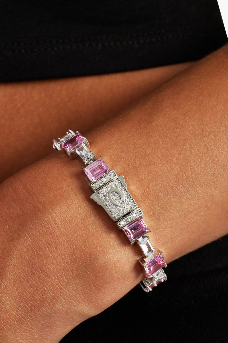 Iced Pink CZ Baguette Tennis Bracelet