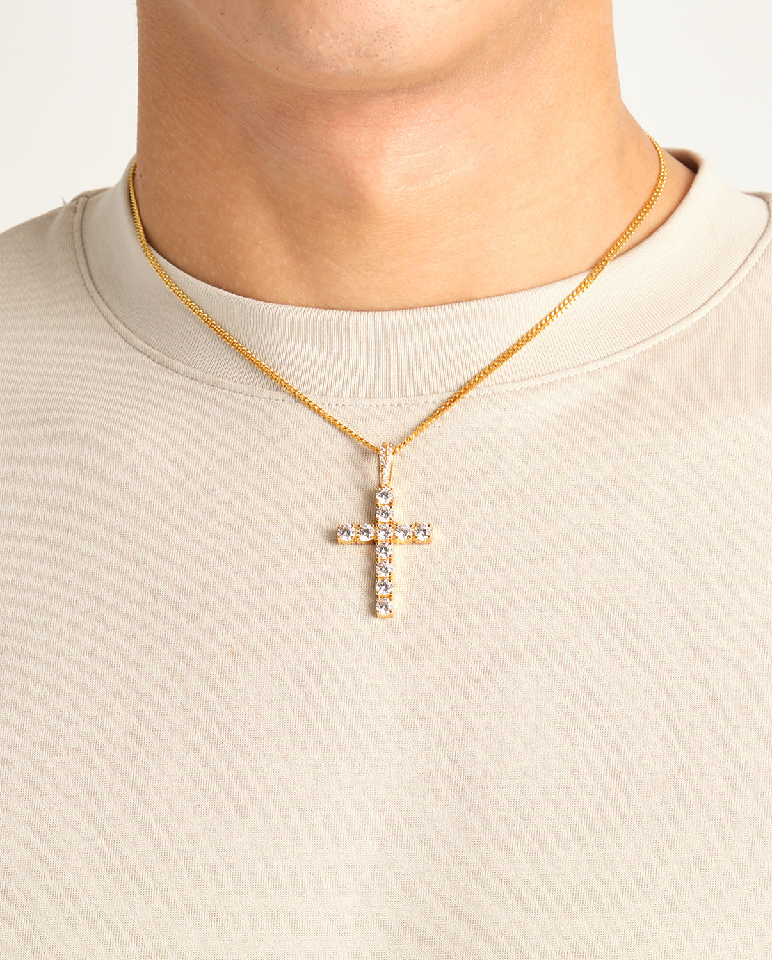 Iced Cross Pendant - Gold - 30mm
