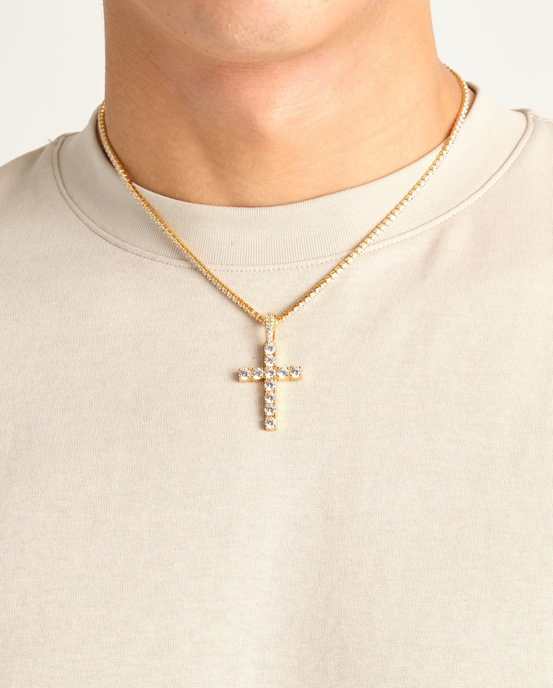 Iced Cross Pendant - Gold - 30mm