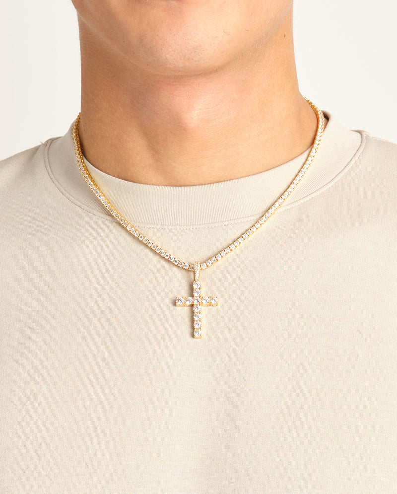 Iced Cross Pendant - Gold