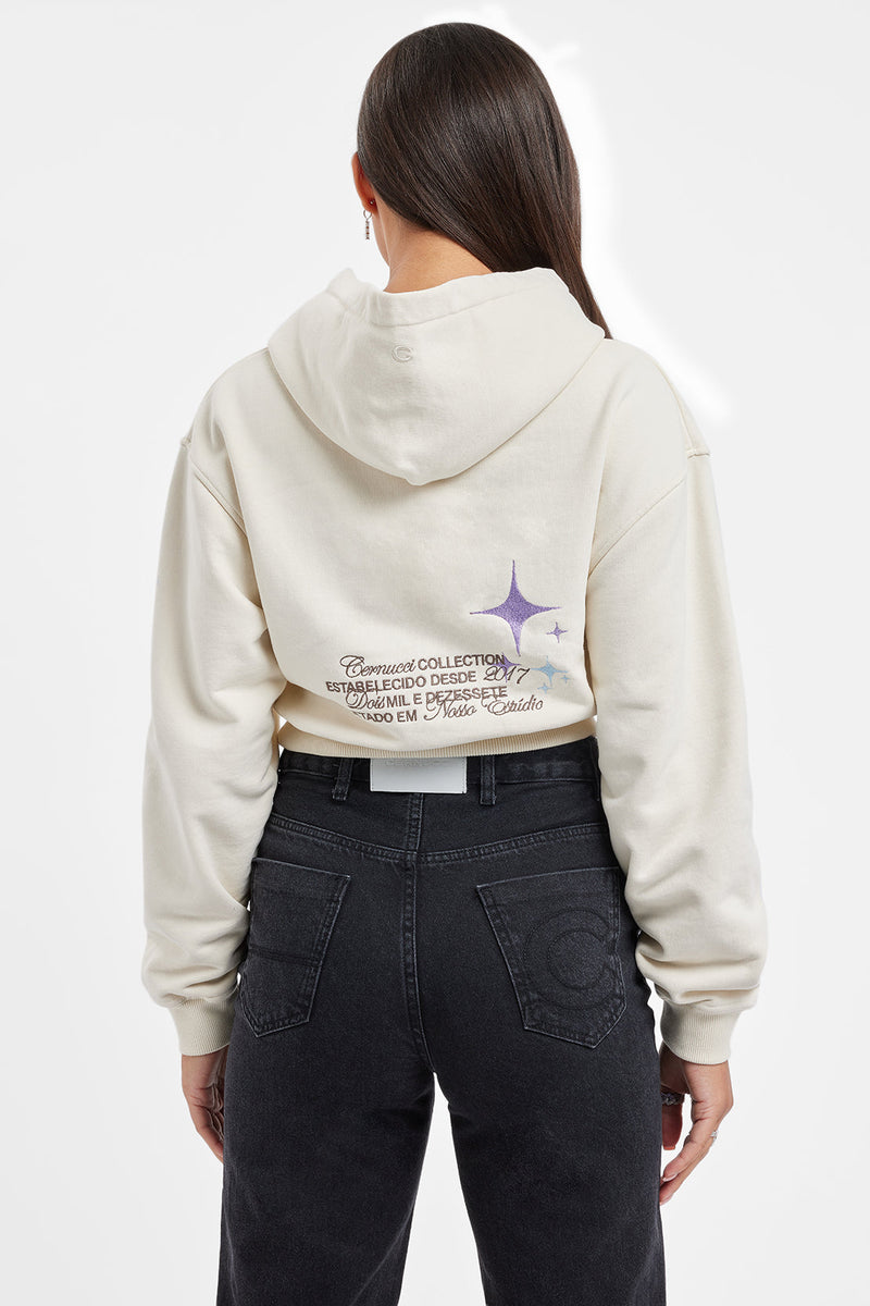 Cernucci Cropped Hoodie - Ecru