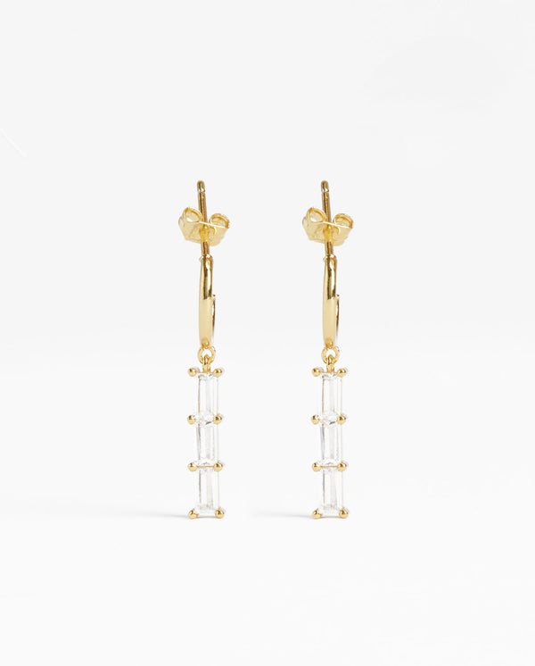 Clear Stone Baguette Drop Earrings - Gold