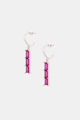Clear Pink Stone Baguette Drop Earrings - White Gold