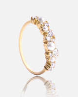 Clustered Gem White Pearl Ring - Gold