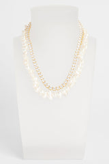 Double Cluster Pearl Necklace & 5mm Tennis Chain - Gold