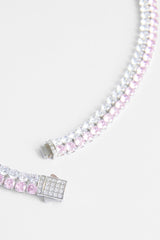 Double Row Iced Pink Tennis Chain - White Gold