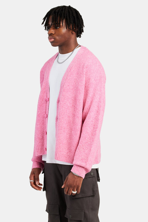 Knitted Button Front Cardigan - Pink