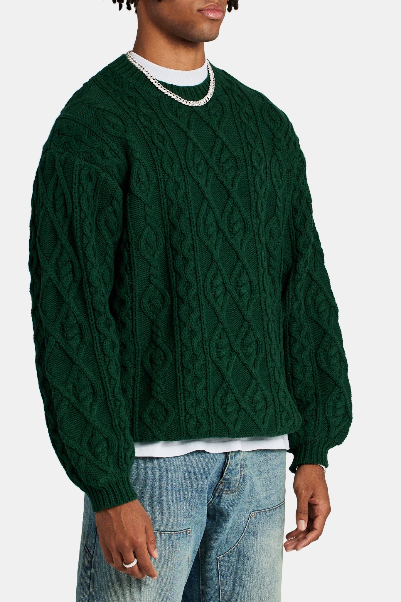 Green cable knit sweater mens hotsell