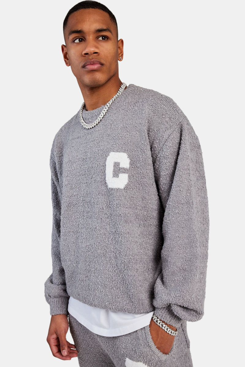 Textured Knitted Sweatshirt - Grey