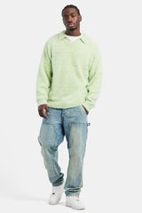 Knitted V Neck Polo - Lime