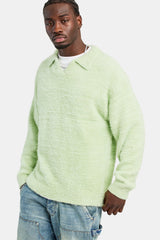 Knitted V Neck Polo - Lime