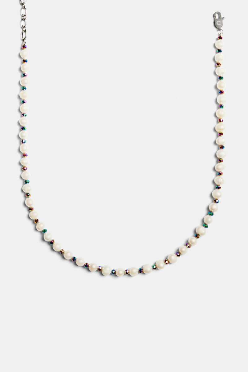 Oil Slick Bead & Freshwater Pearl Necklace