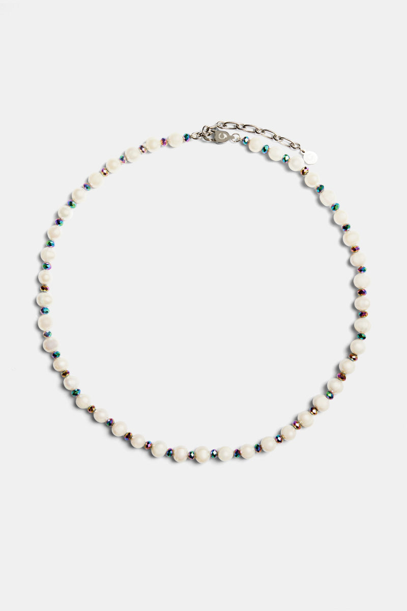 Oil Slick Bead & Freshwater Pearl Necklace