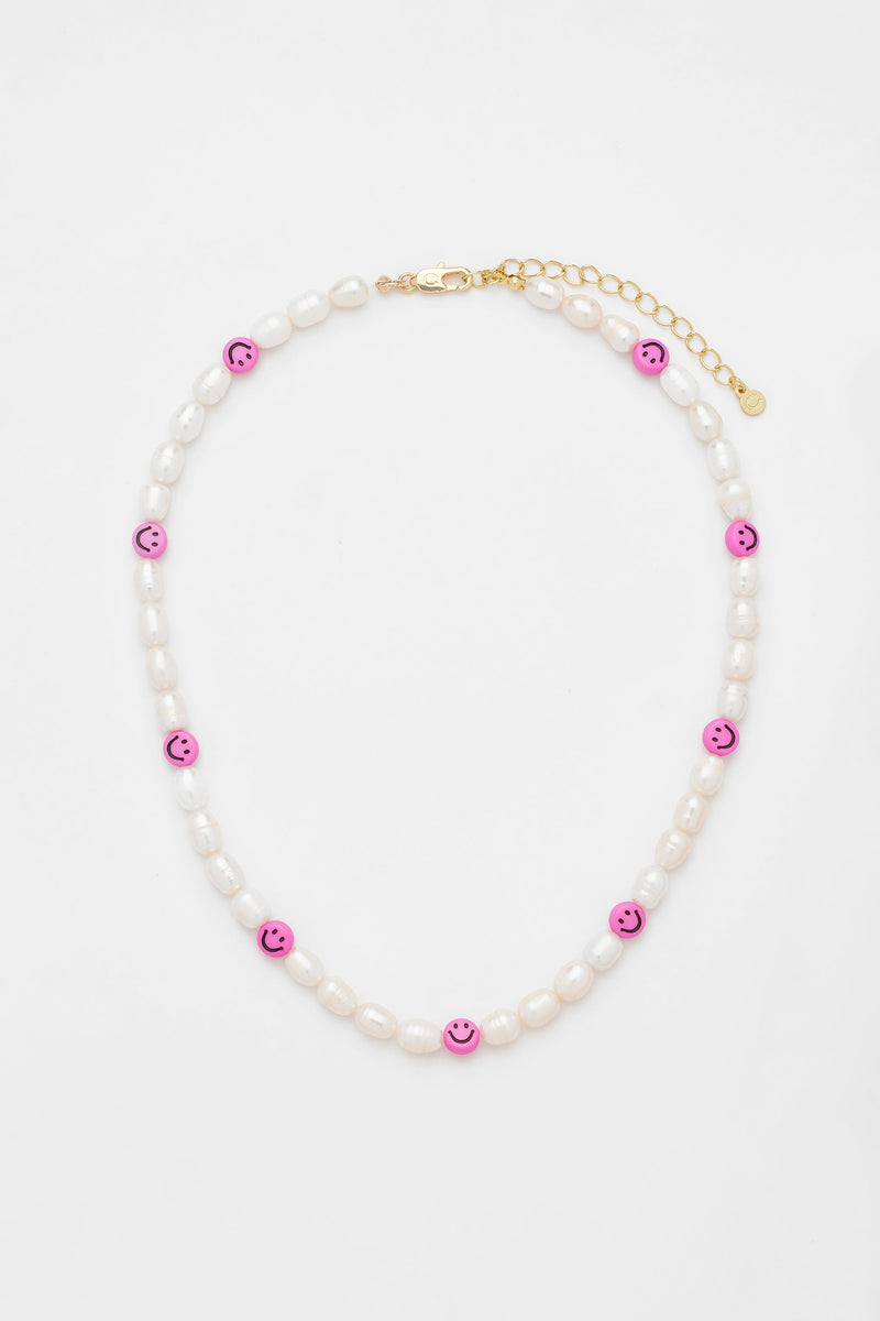 Freshwater Pearl and Pink Face Motif Necklace