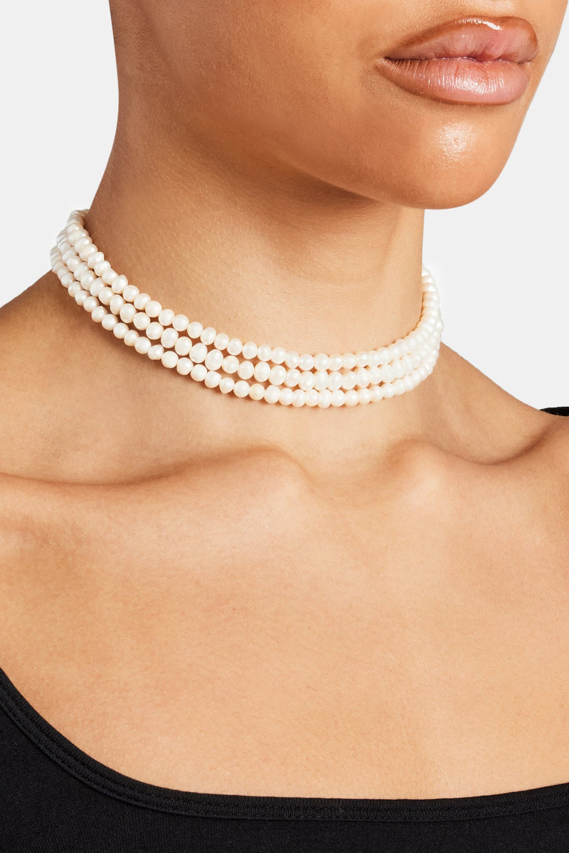 Freshwater Small Pearl Triple Layer Choker