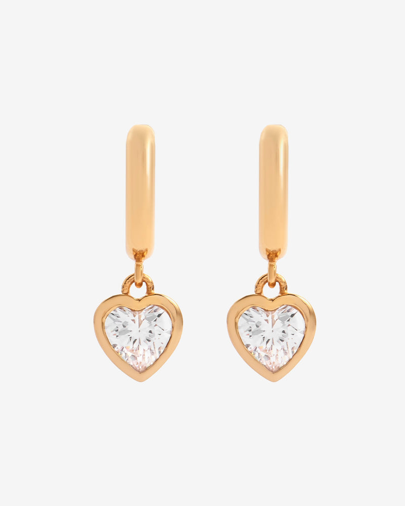 Gem Heart Hoop Earrings - Gold