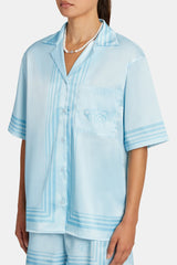 C Logo Border Satin Shirt - Blue