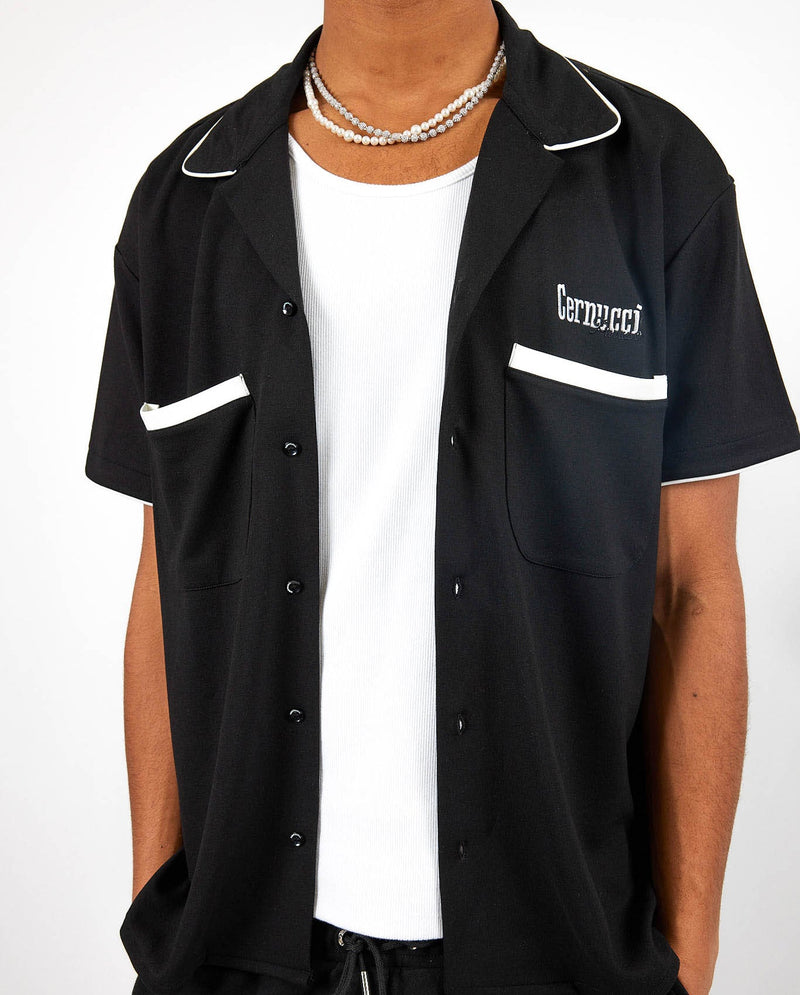 Bowling Shirt With Piping - Black