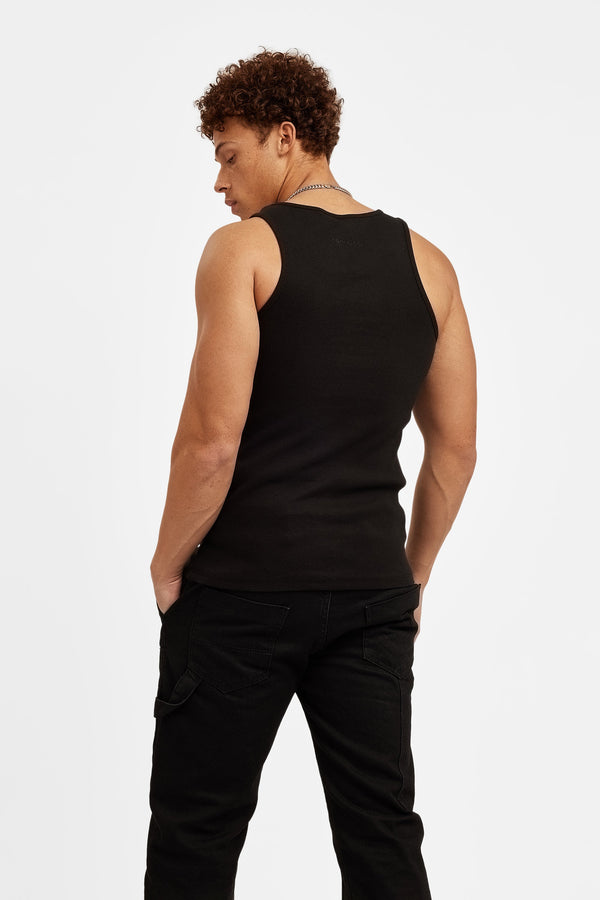 Cernucci Muscle Fit Ribbed Vest - Black