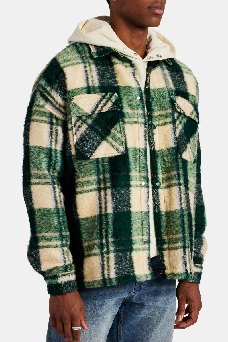 Brushed Check Lined Overshirt - Green