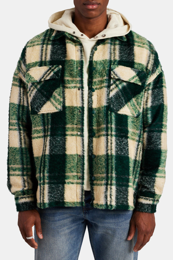 Brushed Check Lined Overshirt - Green
