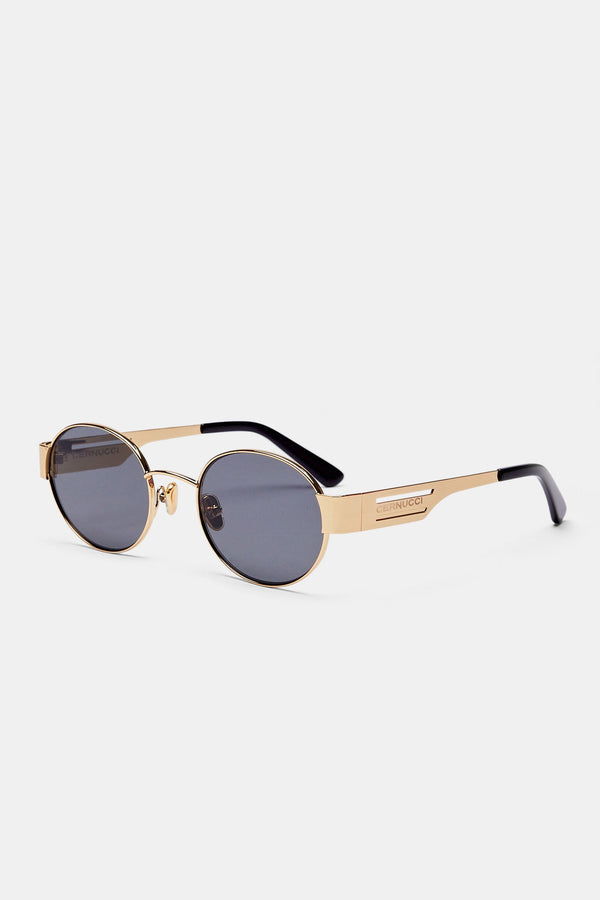 Gold Metal Round Sunglasses - Black