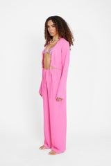 Tie Front Beach Cover Up Top - Pink