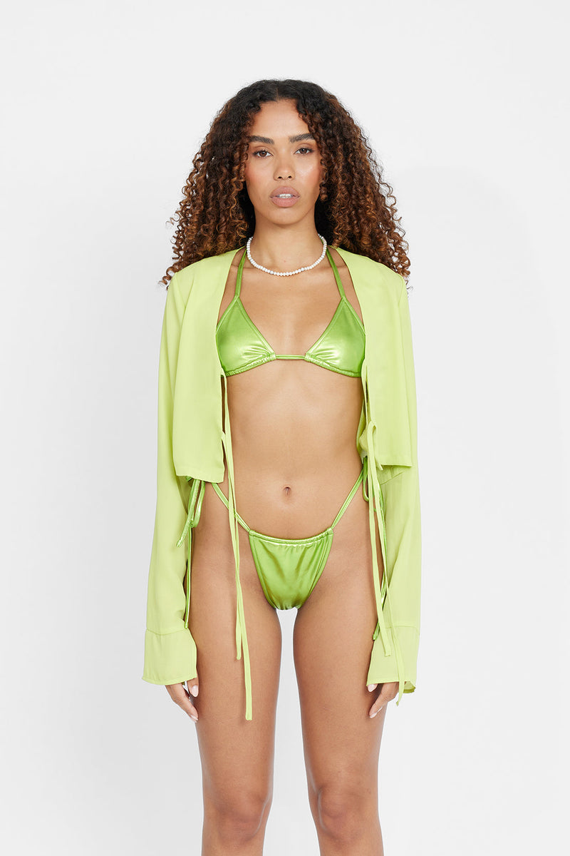 Tie Front Beach Cover Up Top - Lime