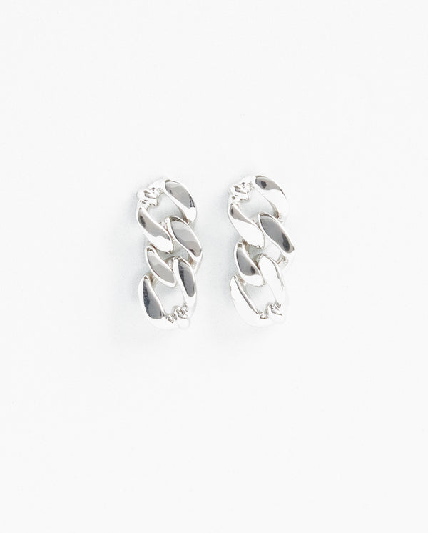 Curb Chain Drop Earrings - White Gold