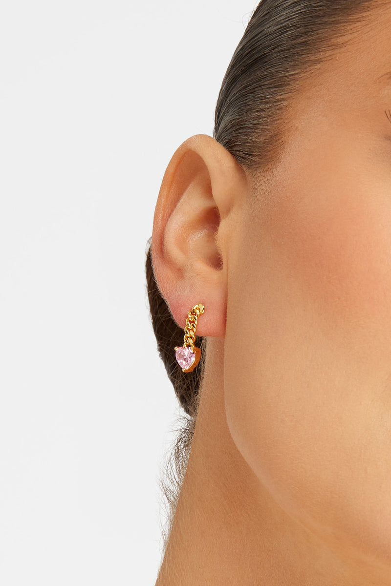 Heart Stone Cuban Drop Earrings - Gold