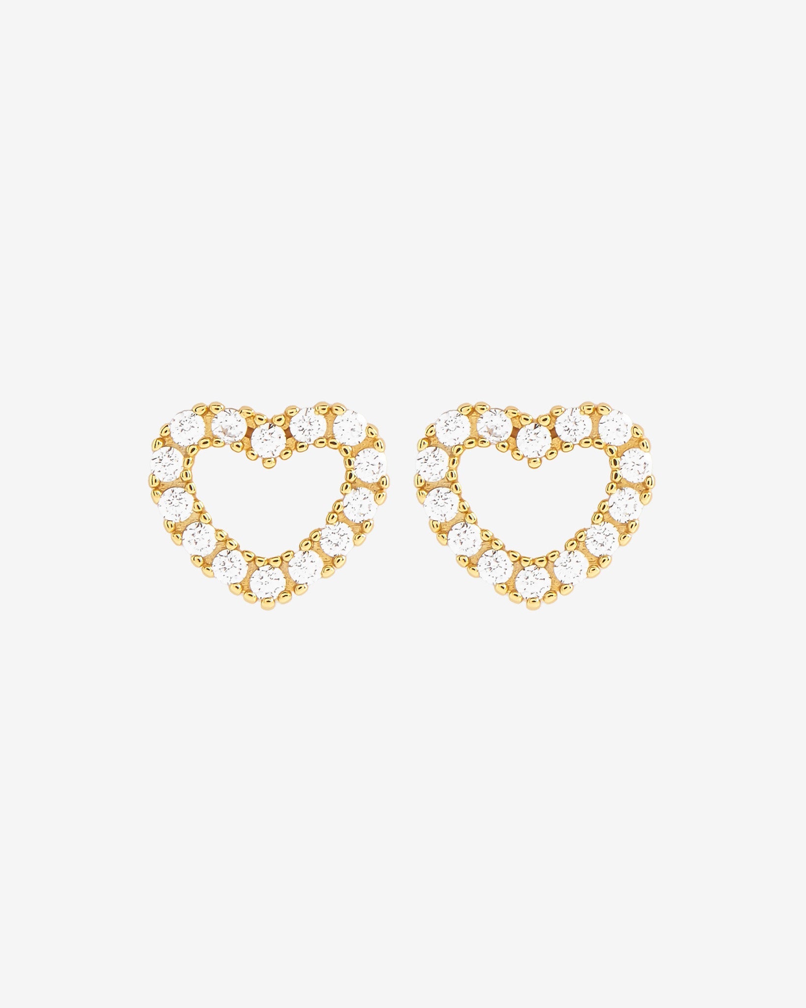 Heart Shape Stone Stud Earrings - Gold